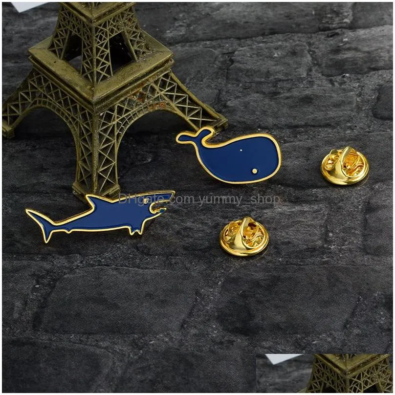 cute blue shark whale brooches pins enamel animal lapel pin tops bag corsage fashion jewelry will and sandy