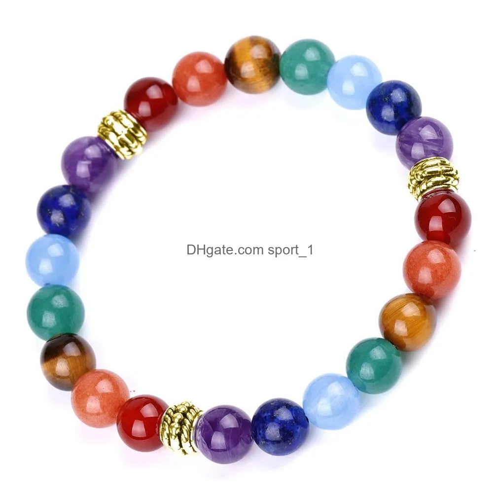 yoga 7 chakra stone bracelet strand red agate yoga gemstone beaded bracelets wristband for men women fashion jewelry