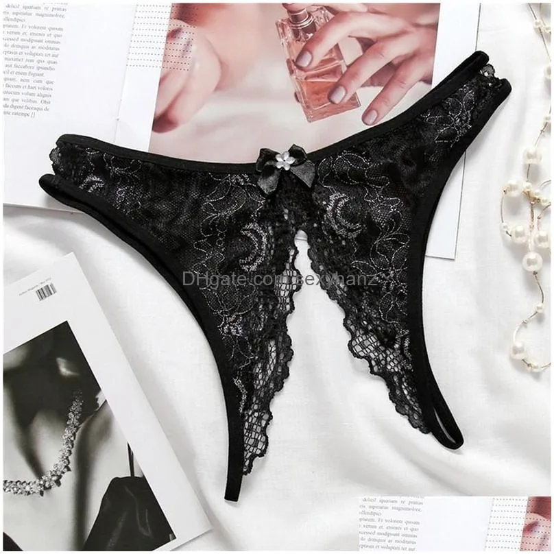 lace open crotch pants sexy panties for women breathable briefs see through underwear lingeries clothing black white red