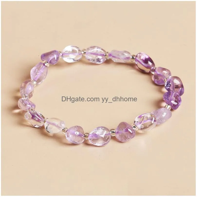 natural crystal gravel chip natural stone bracelet semiprecious stone irregular beaded amethyst beads bracelet for women friendship