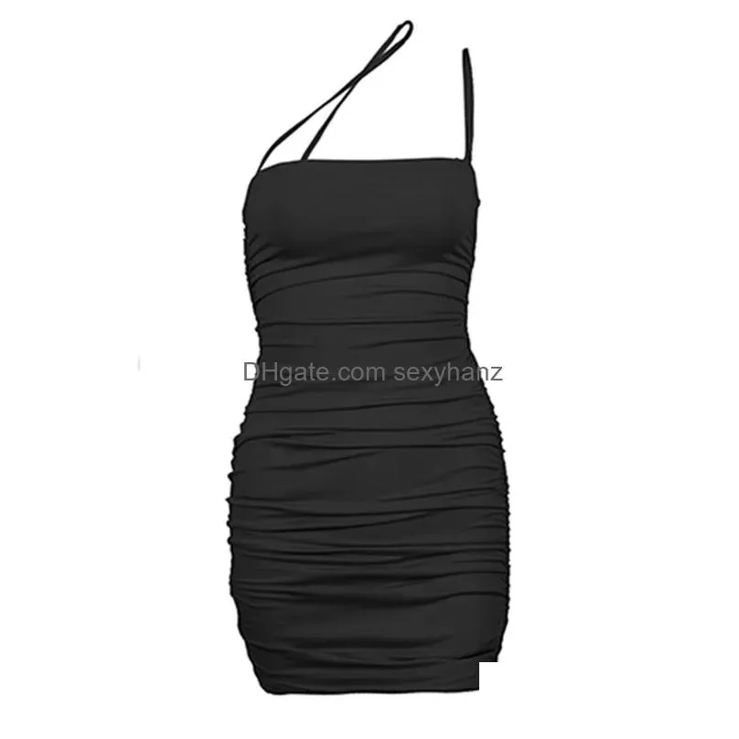 fashion skinny mini dress clubwear bodycon solid color diagonal slip skirts white black hip wrap nightclub party dresses for women summer