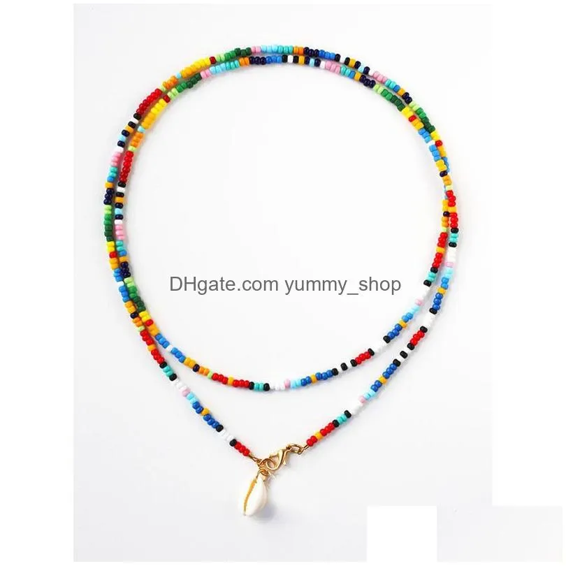 colorful rice beads shell set necklace handmade beaded long necklaces women jewelry sweater rosary bead choker chain collar