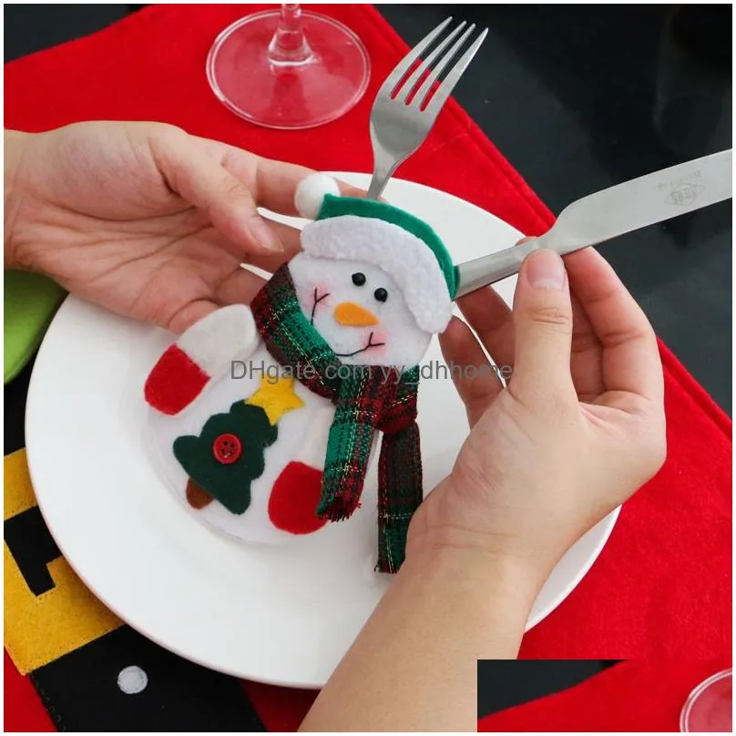 cartoon christmas santa snowman tableware cover fork spoon case bags christmas decorations home decor gift 