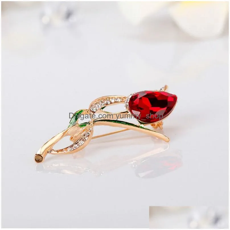 fashion crystal tulip brooch diamond flower corsage scarf buckle brooches women dress suit fashion jewelry will and sandy 