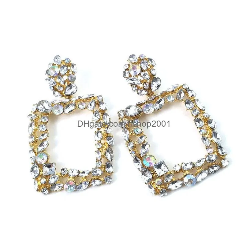  arrival colorful crystals square metal dangle earrings highquality fashion rhinestone jewelry accessories for women wholesale