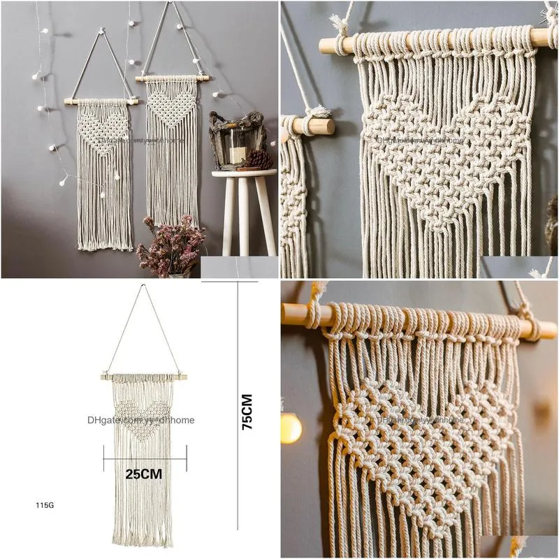 hollow heart macrame hand knitted tassel bedside tapestry pendant wall hanging chritmas hanging nordic wall hanger home decor