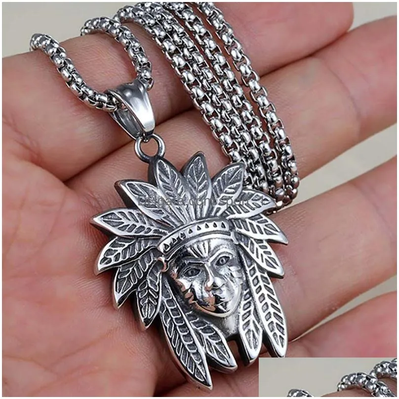 indian head portrait pendant necklace ancient silver stainless steel necklaces for women men hiphop fine fashion jewelry