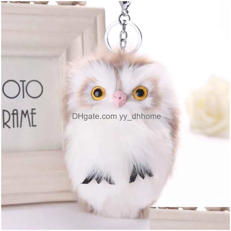 cute bird owl keyring keychain carabiner imitation rabbit hair plush toy key chain key ring bag hangs lkey holders fashion jewelry