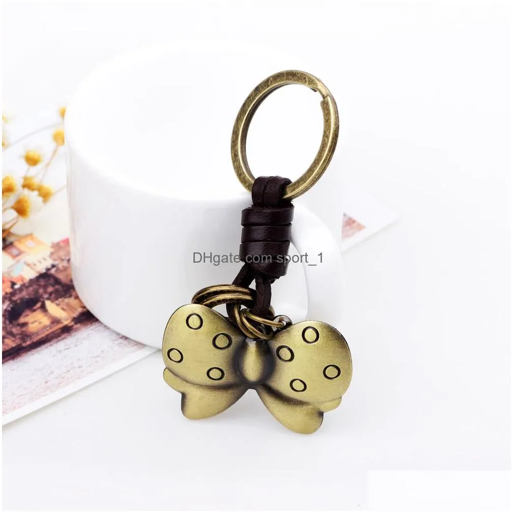 retro metal butterfly keyring leather key ring bag ornament fashion jewelry