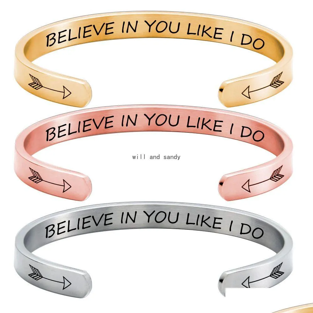 letter believe in you like i do bangle cuff cshape stainless steel bracelets open cuff wristband for women men fashion jewelry will and