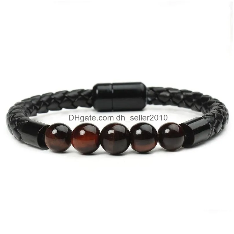 natural stone tiger eye beaded strands magnetic snap bracelet weave braid women mens bracelets wristband bangle cuff fashion jewelry will and
