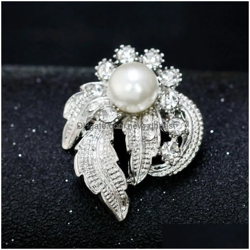 silver pearl brooch crystal diamond brooch pins corsage dress suit pins women fashion jewelry will and sandy gift