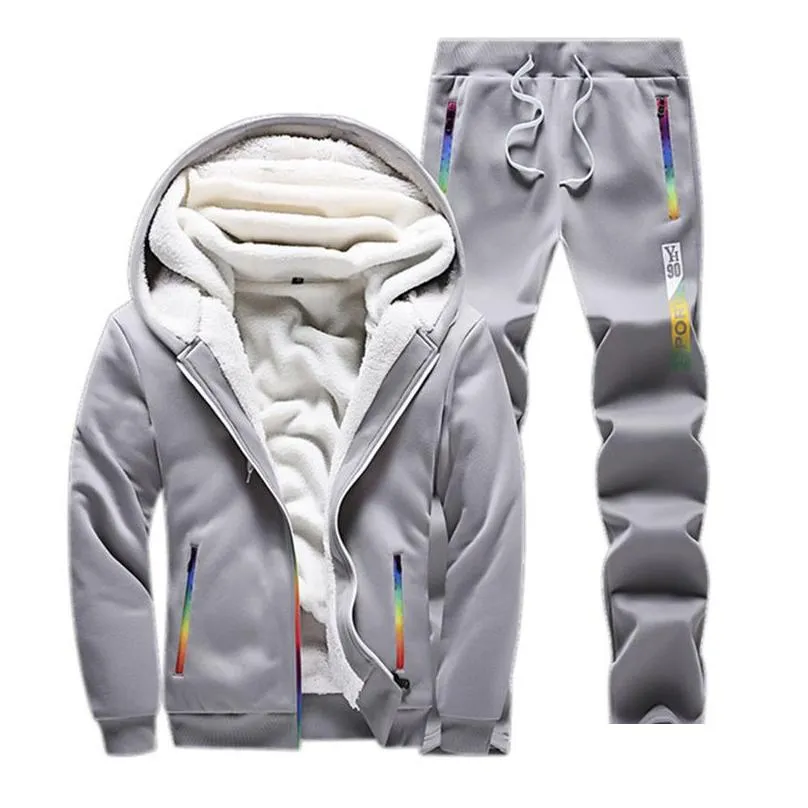 tracksuits men sweatshirt sporting sets winter warm thick casual fleece suit jacket pants 2pcs mens track suit sportswear coat