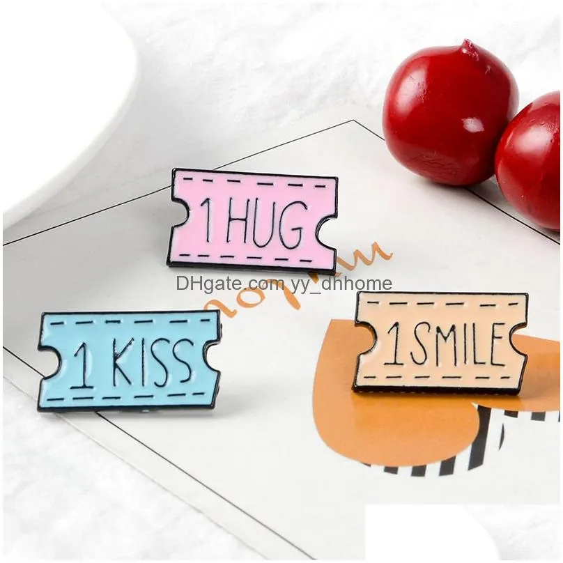 cartoon ticket smile hug brooches pins enamel brooch lapel pin badge fashion jewelry for women girls will and sandy