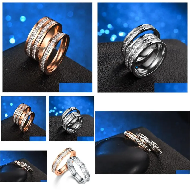 stainless steel ring cluster rose gold diamond zircon couple wedding rings bands women men fashion will and sandy drop ship