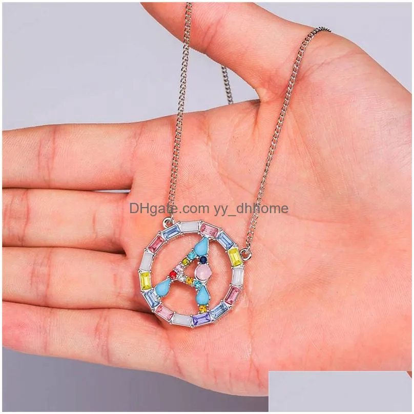 26 az english initial necklace round english letter diamond necklace gold chains women necklace jewelry will and sandy