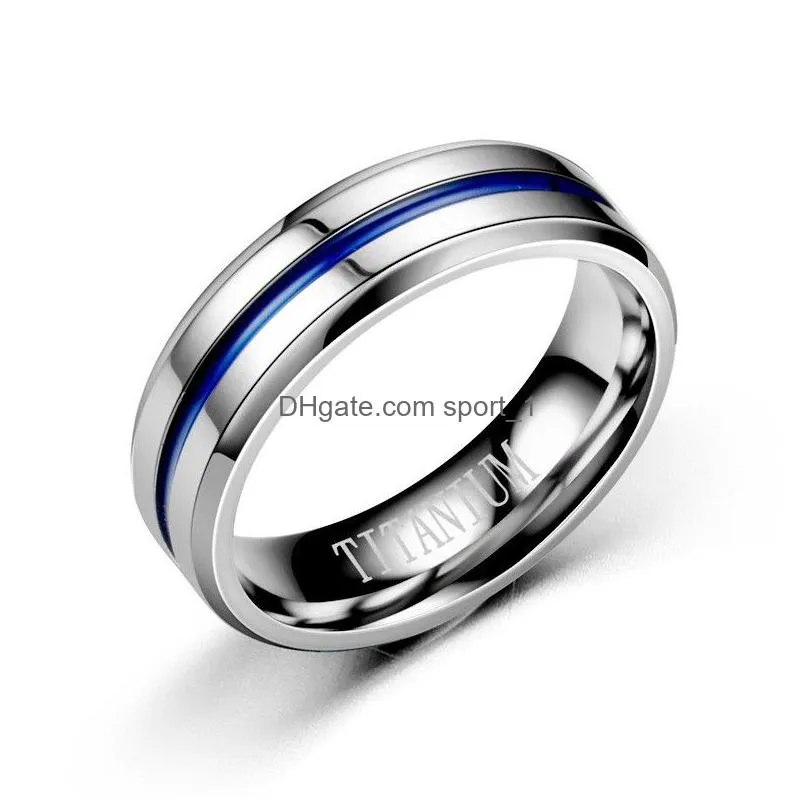 stainless steel blue ribbon groove band rings wedding ring gift fashion jewelry for women men will and sandy