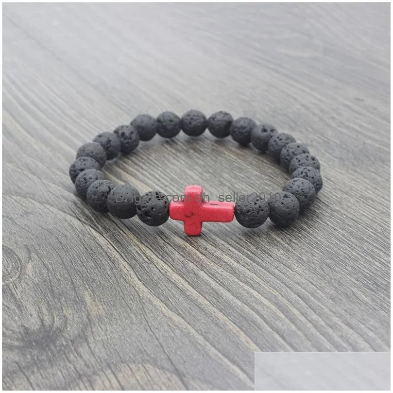 jesus cross yoga lava beaded strands  oil diffuser bracelet fashion jewelry women mens bracelets will and sandy gift 320194