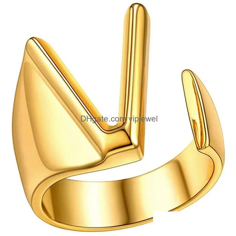 creative 26 az english letter initial ring simple gold color open rings adjustable alphabet jewelry gifts for lady girls
