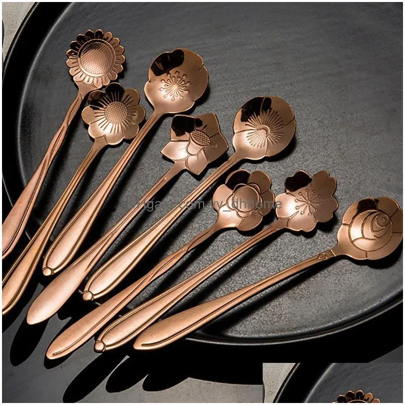 rose gold flower coffee spoon stainless steel cocktail stirring spoons dessert ice cream home bar flatware will and sandy