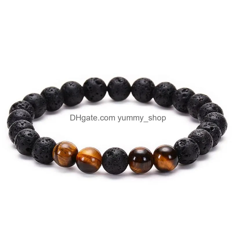 yoga 8mm lava rock beaded strands bracelet tiger eye turquoise essential oil diffuser beads bracelets for women men fashion jewelry will and sandy