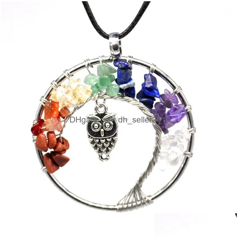 crystal tree of life owl 7 chakra natural stone necklace pendant women kids necklaces fashion jewelry will and sandy