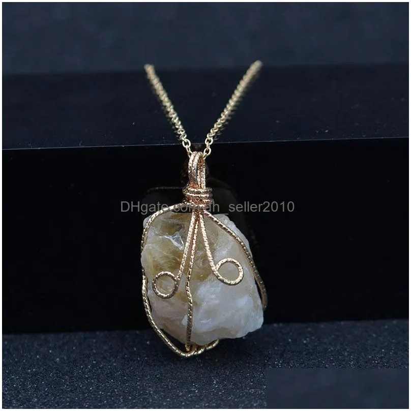 crystal wire irregular natural stone necklace with stianless steel chain quartz agate gemstone pendant women necklaces fashion jewelry will and sandy