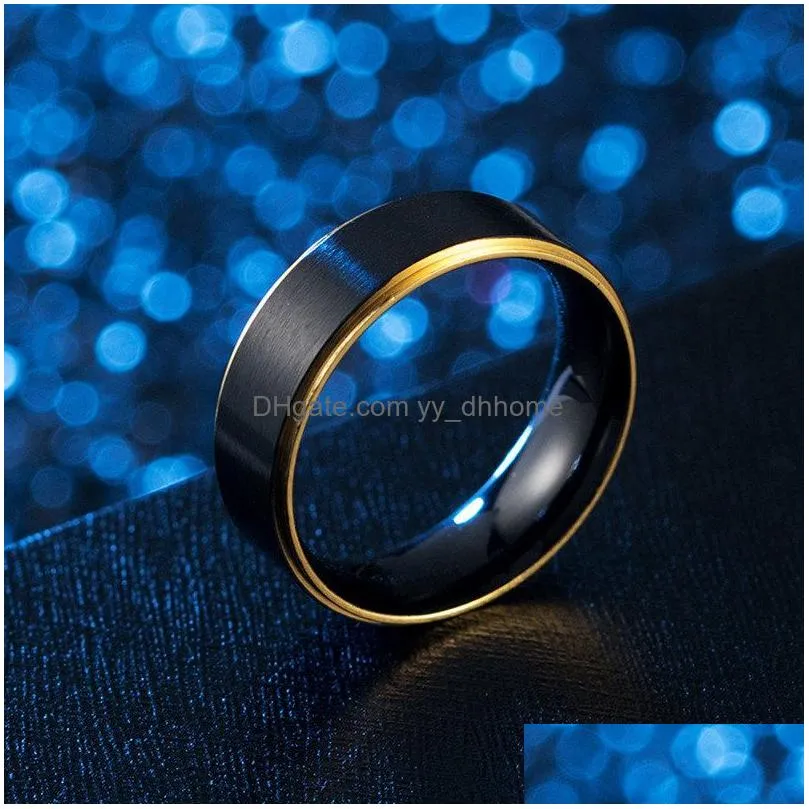 rainbow gold side brush ring band black stainless steel wedding rings fashion jewelry for women men gift will and sandy