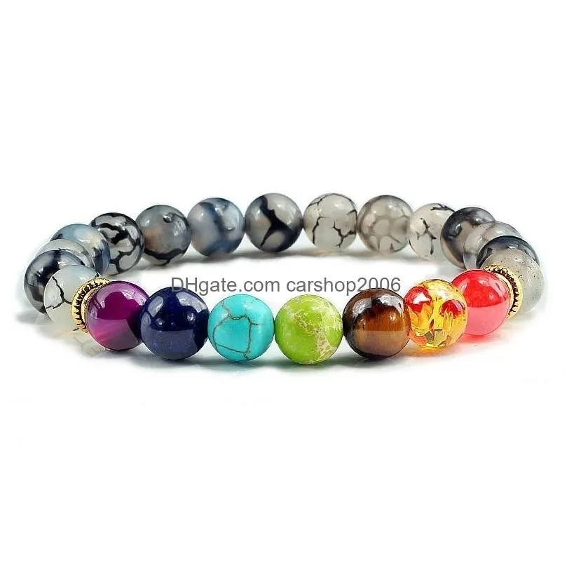 7 chakras stone beads bracelet strand women men handwoven energy stone yoga tiger eye howlite bracelet fashion jewelry