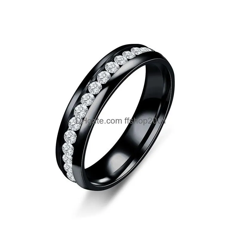 stainless steel diamond ring crystal engagement wedding band rings simple row gold women fashion jewelry will and sandy