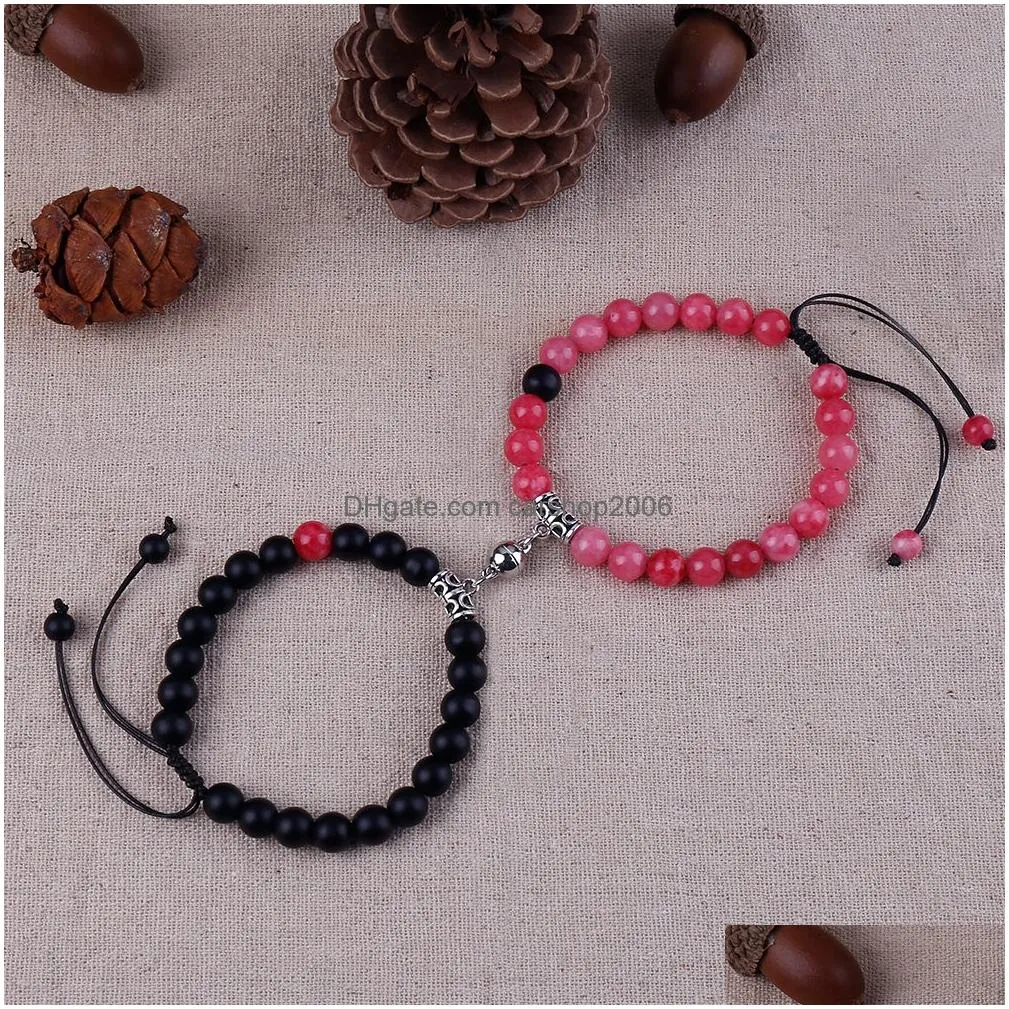 2022 fashion 2pcs/set natural stone beads yoga strand bracelet for lovers distance magnet couple bracelets healing friendship jewelry