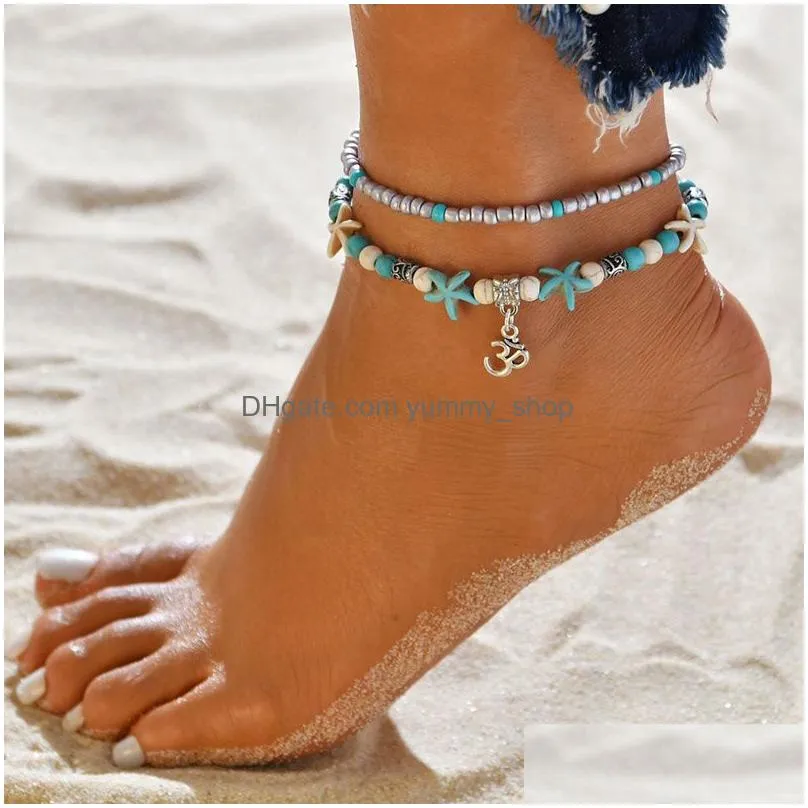 tree of life yoga shell turtle elephant anklet chain multilayer anklets bracelets foot summer beach fashion jewelry will and sandy
