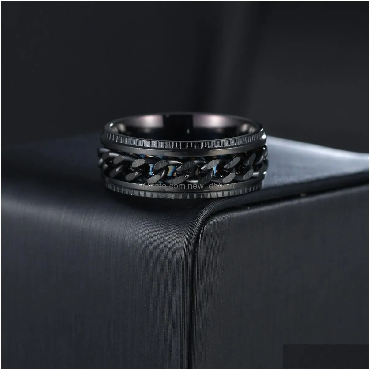 cool stainless steel rotatable men ring high quality spinner chain punk women jewelry for party gift