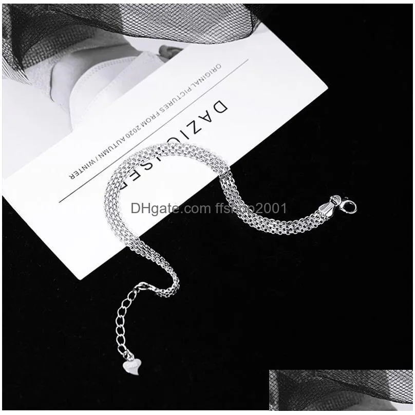 silver multilayer simple adjustable charm bracelet bangle for women wedding jewelry party