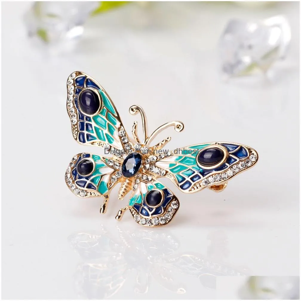 gold enamel butterfly brooch colorful diamond butterfly corsage scarf buckle dress suit brooches women fashion jewelry will and sandy