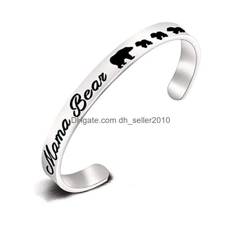 letter mama bear bracelet stainless steel animal bears cub bracelet wristband bangle cuff for women fashion jewelry mothers day gift will and