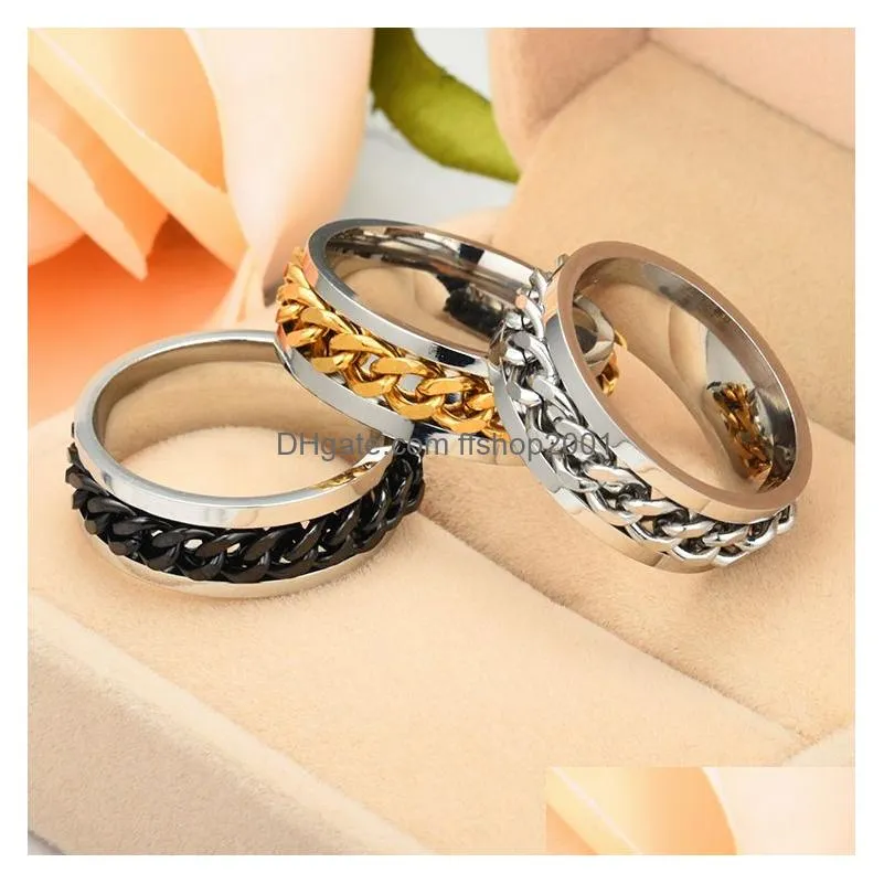 stainless steel removable spin ring band rings rotatable gold chains mens fashion jewelry will and sandy