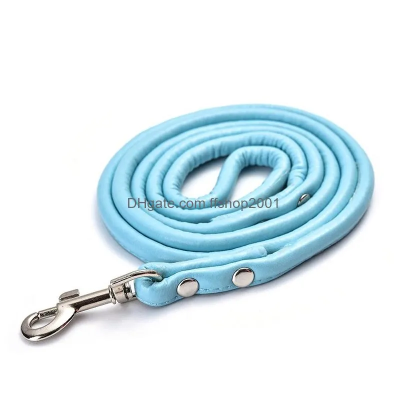 candy color pu leather leash cute puppy walk leashes hook pet dogs supplies will and sandy