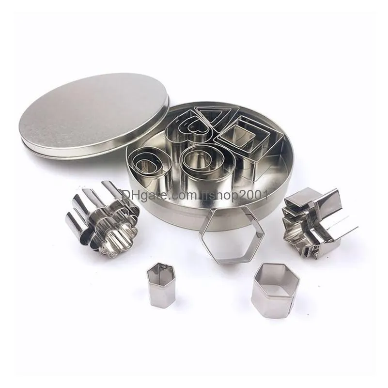 24pcs/set stainless steel baking moulds heart star circle shape cookie cake moulds home kitchen bakeware drop ship