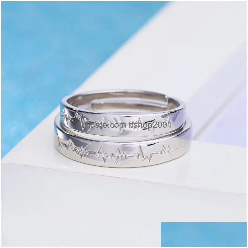 heart beat ring band silver open adjustable couple rings for women men engagement wedding fashion jewelry will and sandy