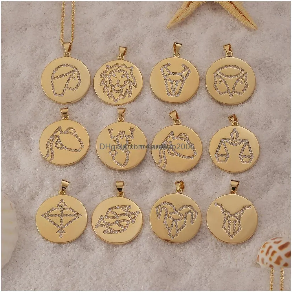 gold coin crystal 12 zodiac sign necklace gemini leo sagittarius pisces pendants charm star sign choker astrology necklaces for women jewelry will and