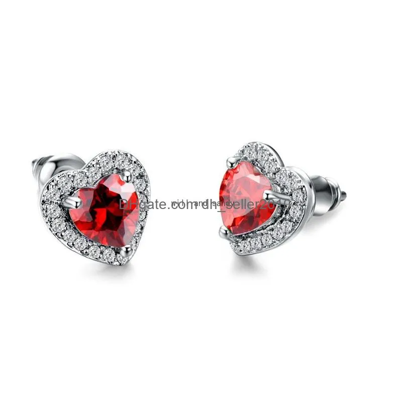 cubic zircon heart stud earrings love red green purple crystal ear rings studs for women fashion jewelry will and sandy