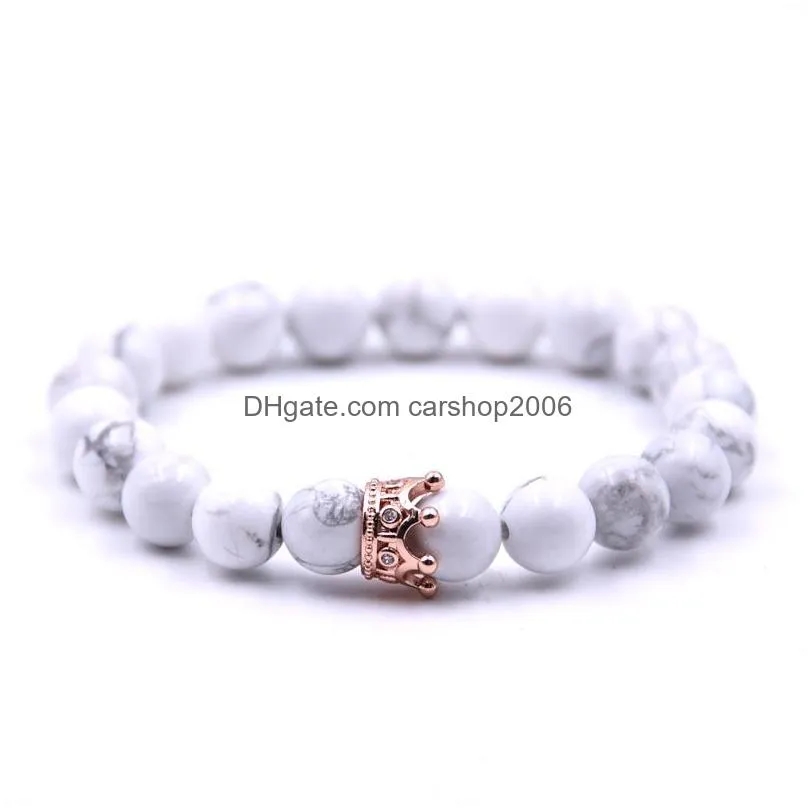 crystal crown natural stone beaded strands bracelet lave rock white howlite diamond bracelets fashion jewelry for women men will and sandy