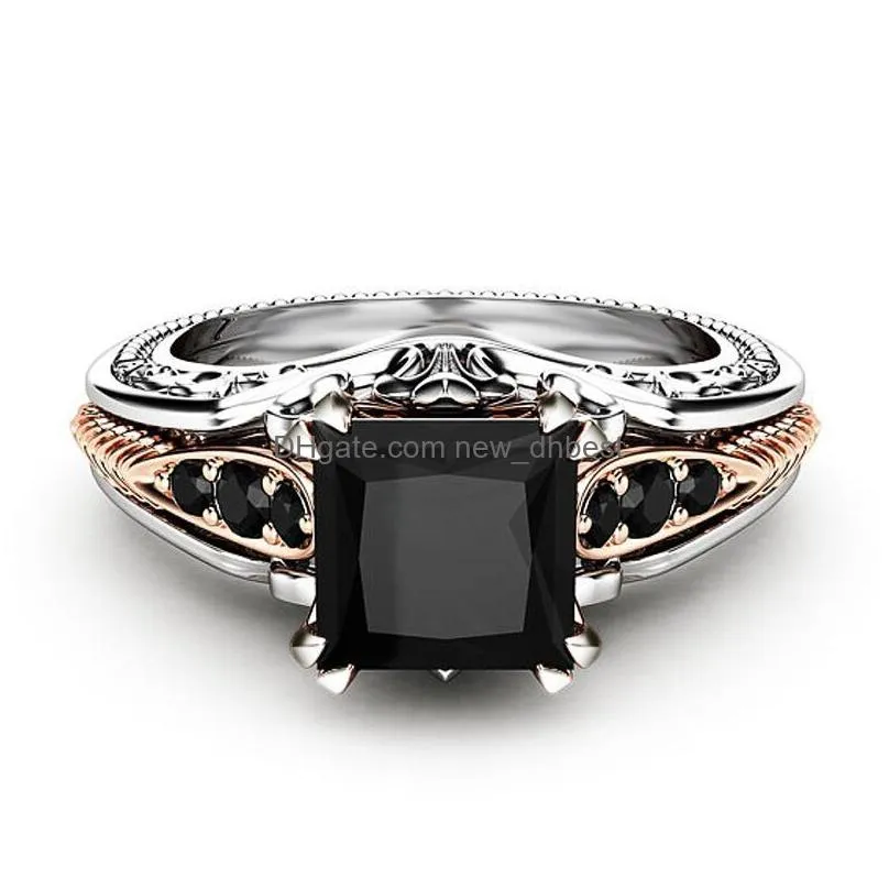 black cubic zirconia ring solitaire square diamond wedding engagement rings women fashion jewelry will and sandy gift