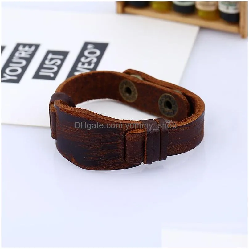 watch shape leather bangle cuff button adjustable bracelet wristand for men women fashion jewelry