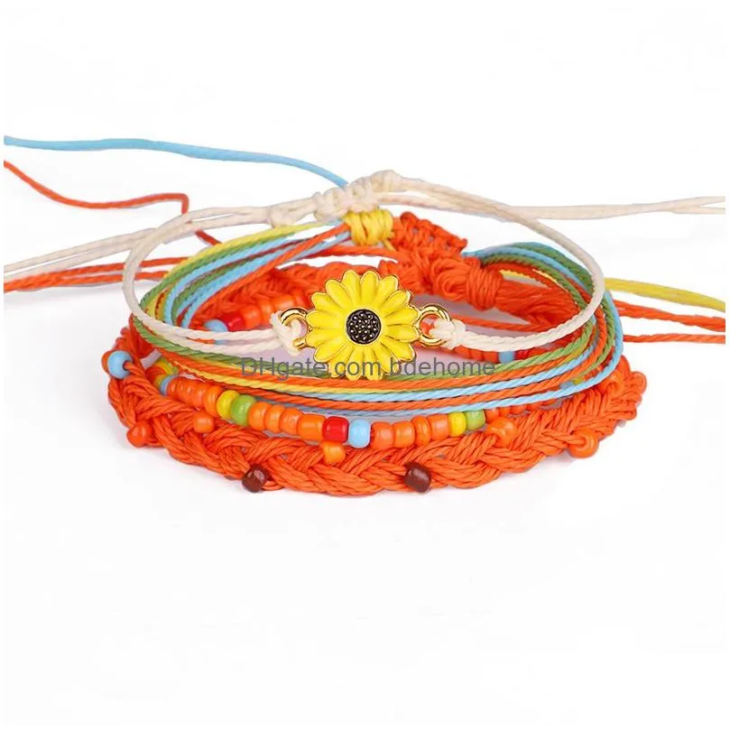 4 pcs set new handmade daisy charm sead beads braid rope vsco girl friendship bracelet boho adjustable colorful lucky jewelry gift for