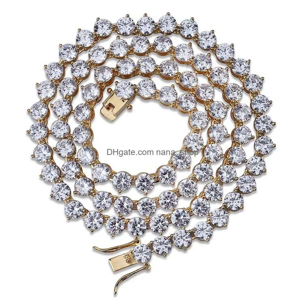 gold plated copper hip hop round cz zirconia tennis chain necklace 4 6 8mm uni iced out diamond punk rock rapper jewelry for men 