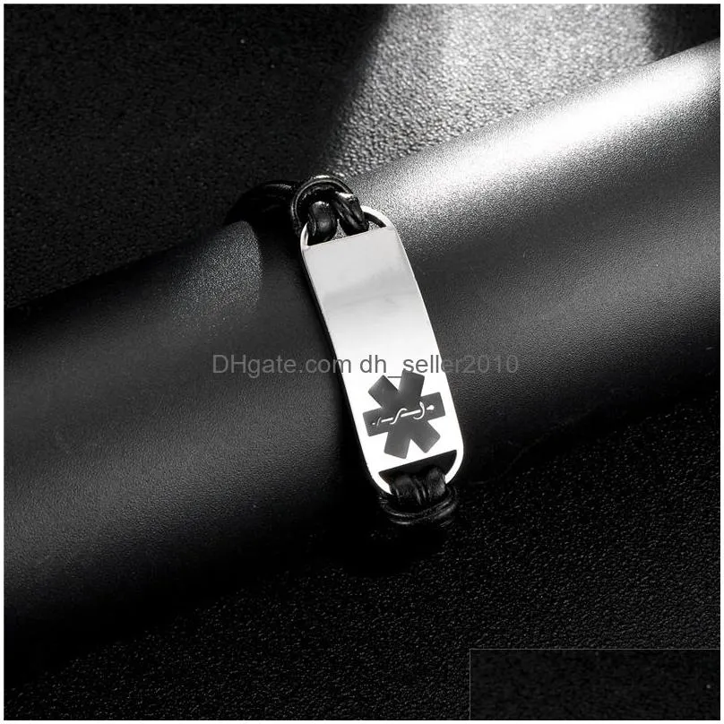 New Luxury Designer Stainless Steel Womens Medical ID Chain Leather Bracelet Christmas Wristband Bracelets Jewelry Gifts for Women for
