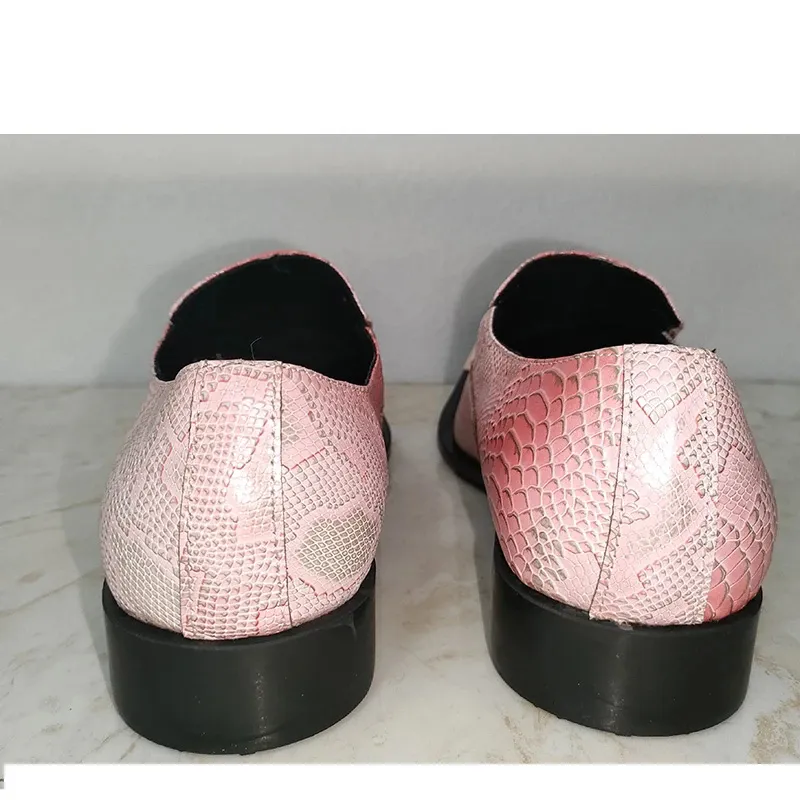 Luxury Handmade Men's Shoes Golden Iron Toe Pink Leather Dress Shoes Men Slip on Party, Wedding Shoes for Men,Big 36-47