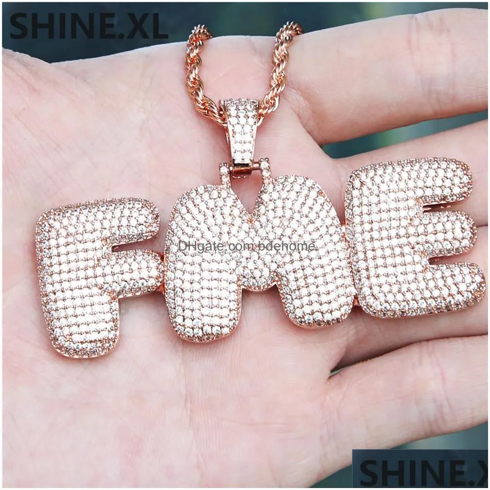 18k gold and white gold plated iced out bubble letter and number custome pendant necklace full diamond hip hop necklace gifts for